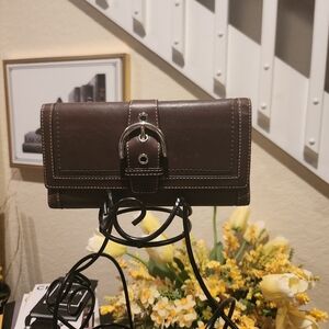 Coach Soho brown leather buckle tri-fold wallet